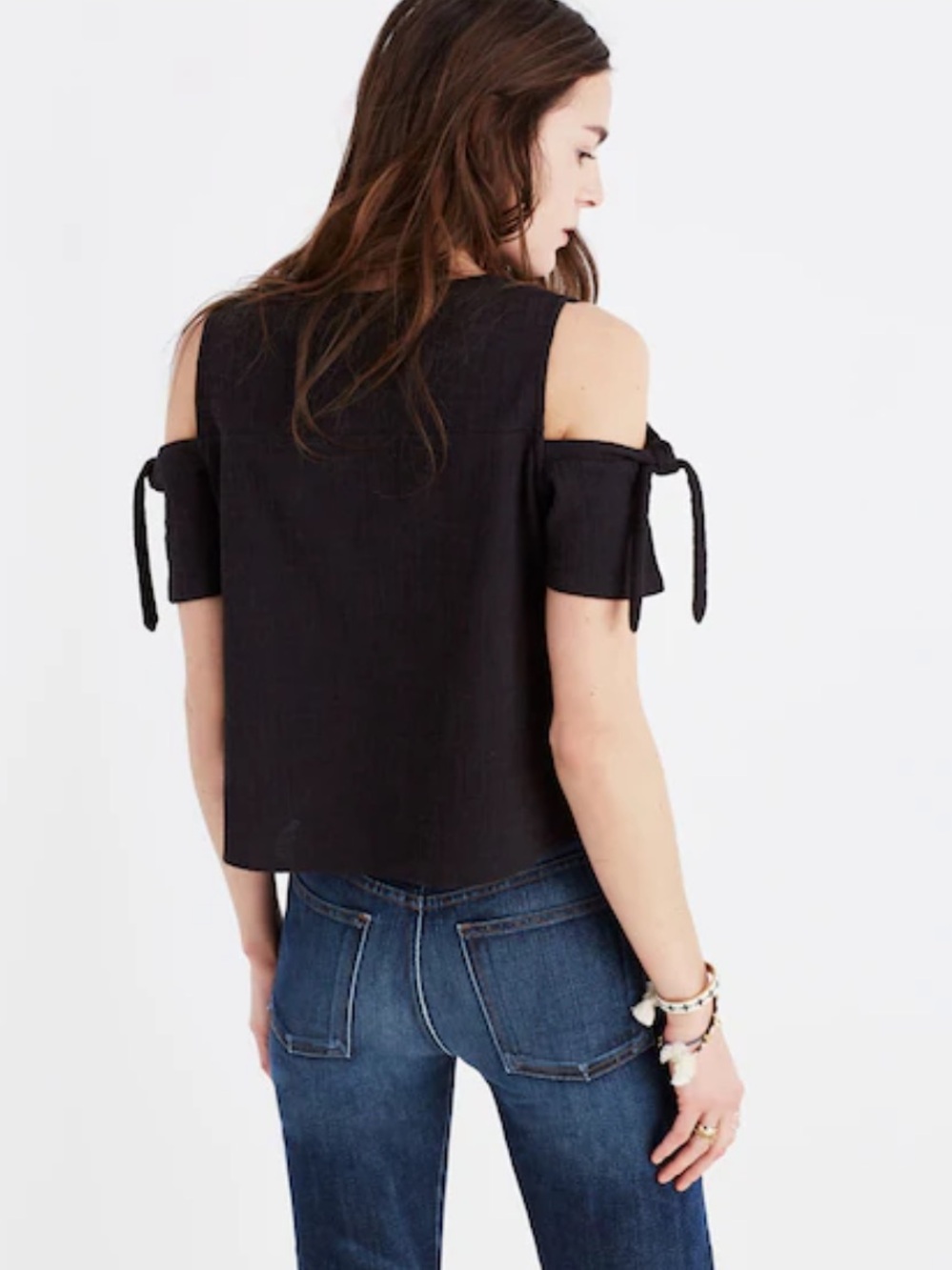 Madewell Skylark Cold-Shoulder Top in Black, Size M